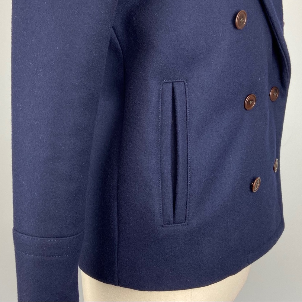 J Crew Womens Melton Wool Blue Double Breasted Peacoat B6474 Warm size 00 - Picture 6 of 15